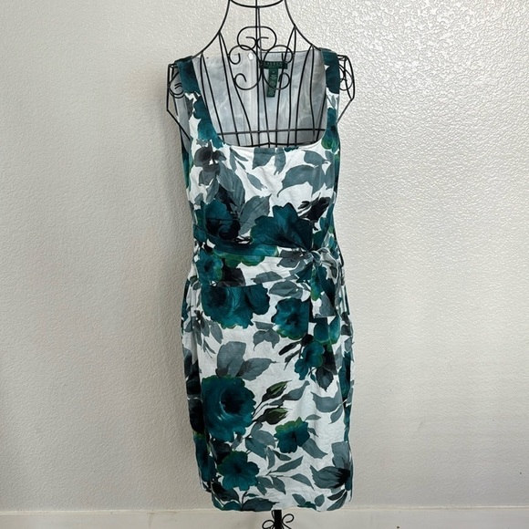 RALPH LAUREN FLORAL DRAGONFLY TURQUOISE DRESS Size 10 - Picture 1 of 4
